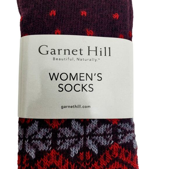 Garnet Hill Fair Isle Socks Sz 9-11 Warm Wool Cashmere Blend Crew Dk Maroon Red - Picture 2 of 6